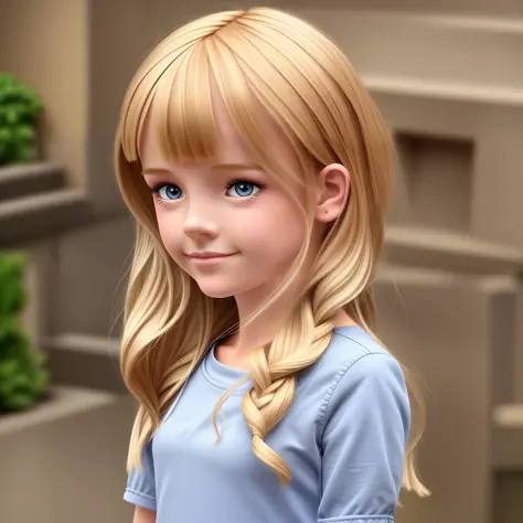 A little English girl, bust photo, cartoon, blonde hair