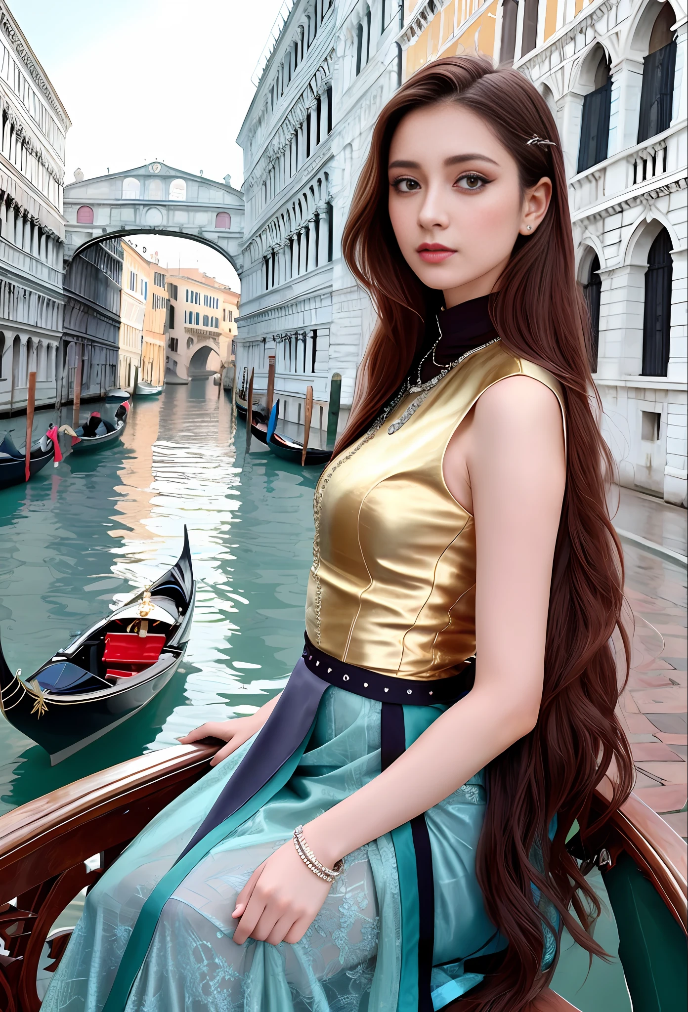 a HypeR Realistic ultRa detailed pHotogRapH oF a beautiFul giRl as a Female 2020s danceR on tHe boat oF 2020s Venice,(BRidge OF SigHs backgRound),(pRincess eyes,sHiny pupils), detailed symmetRic beautiFul Hazel eyes, detailed goRgeous Face, peaky blindeRs enviRonemt, tRending on cg society, bauHaus, bulgaRi, colouRFul atmospHeRe, oFFicial valentino editoRial, moonligHt, medium symmetRy, neopRene, beHance contest winneR, poRtRait FeatuRed on unsplasH, stylized digital aRt, smootH, ultRa HigH deFinition, 8千, unReal engine 5, ultRa sHaRp Focus, awaRd-winning pHotogRapH, Canon EOS 5D MaRk IV DSLR, F/8, ISO 100, 1/250 秒, TanviRTamim, tRending on aRtstation, by aRtgeRm, H. R. gigeR and beksinski, HigHly detailed, vibRant