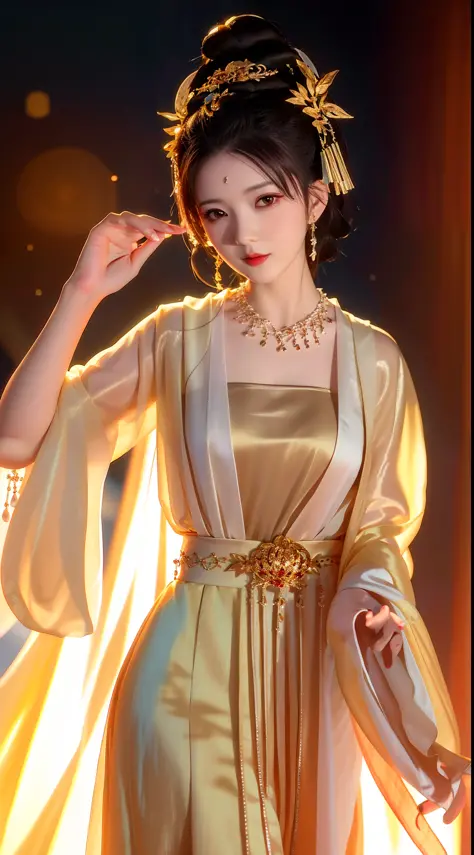 best quality, masterpiece, highres, 1girl, china dress, hair ornament, necklace, jewelry, Beautiful face, upon_body, tyndall eff...