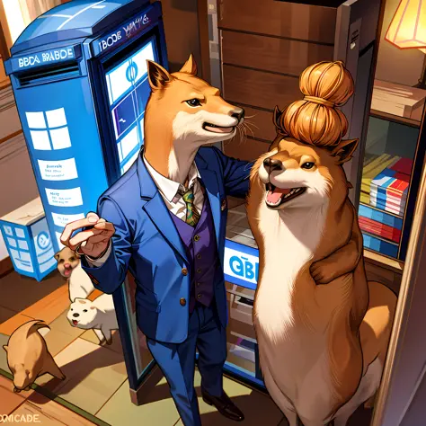 Matt Smith with the head of a capybara, the Tardis in the corner