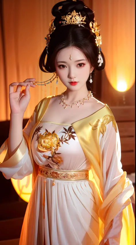best quality, masterpiece, highres, 1girl, china dress, hair ornament, necklace, jewelry, Beautiful face, upon_body, tyndall eff...