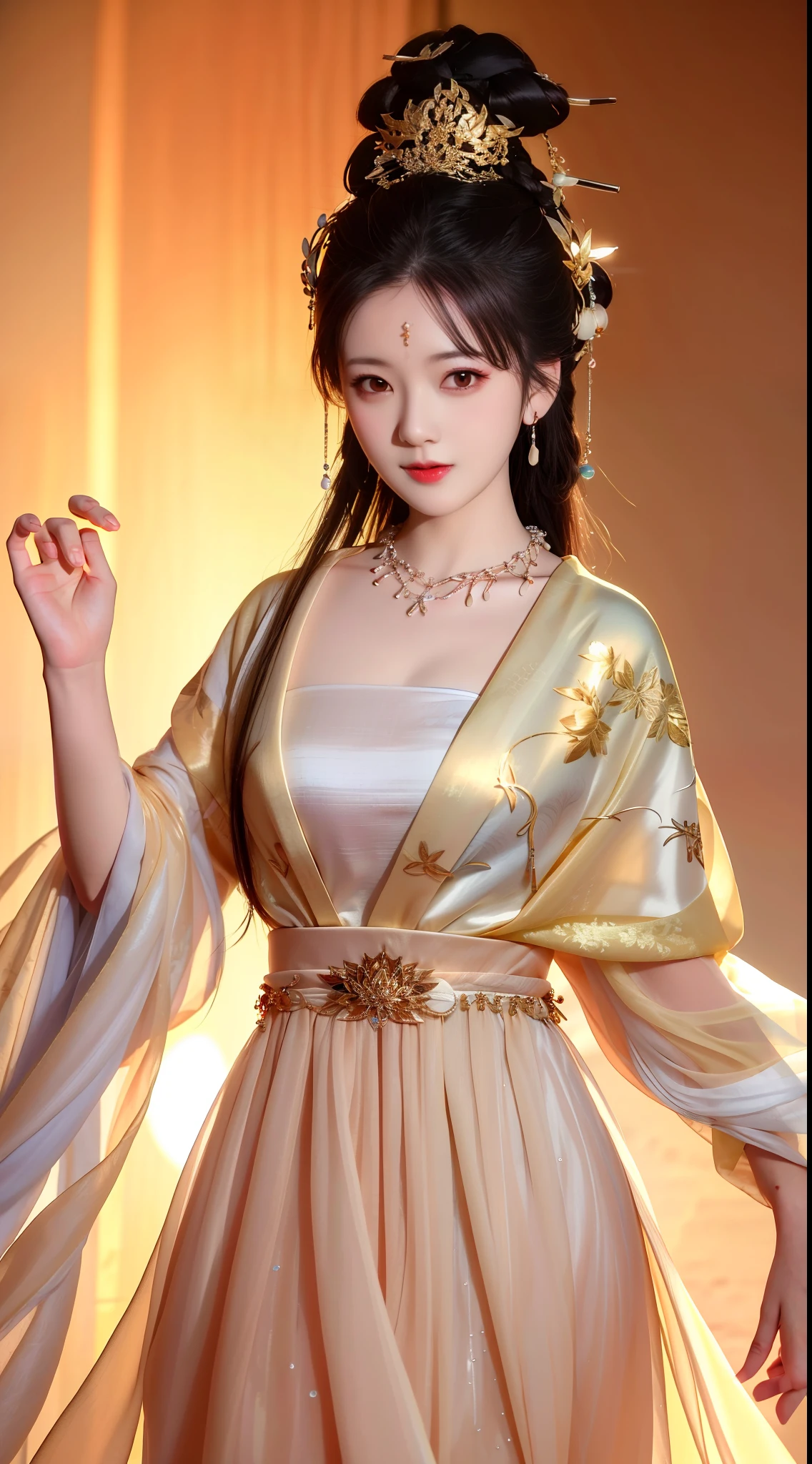 best quality, masterpiece, highres, 1girl, china dress, hair ornament, necklace, jewelry, Beautiful face, upon_body, tyndall effect, photorealistic, dark studio, rim lighting, two tone lighting, (high detailed skin:1.2), 8k uhd, dslr, soft lighting, high quality, volumetric lighting, candid, Photograph, high resolution, 4k, 8k, Bokeh, medium breasts,