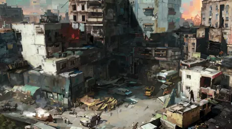 resident evil, buildings stacking dirty cyberpunk cities, highly realistic concept art, painting concept art,