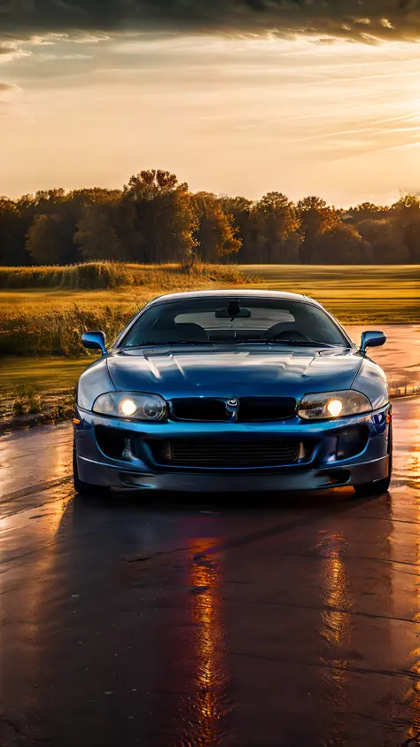 a closeup of a car parked on a wet surface, chrome reflection, high quality wallpaper, car with holographic paint, high quality ...