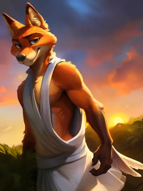 a beautiful and detailed portrait of a nick wilde as an angelic being, angel, muscular, strong,mighty, powerful, kenket, ross tr...