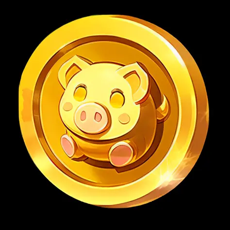 A gold coin with an pig on it, (masterpiece, top quality,best quality, official art, beautiful and aesthetic:1.2), Game ICON, masterpieces, HD Transparent background, Blender cycle, Volume light, No human, objectification, fantasy, Negative prompt, best qu...