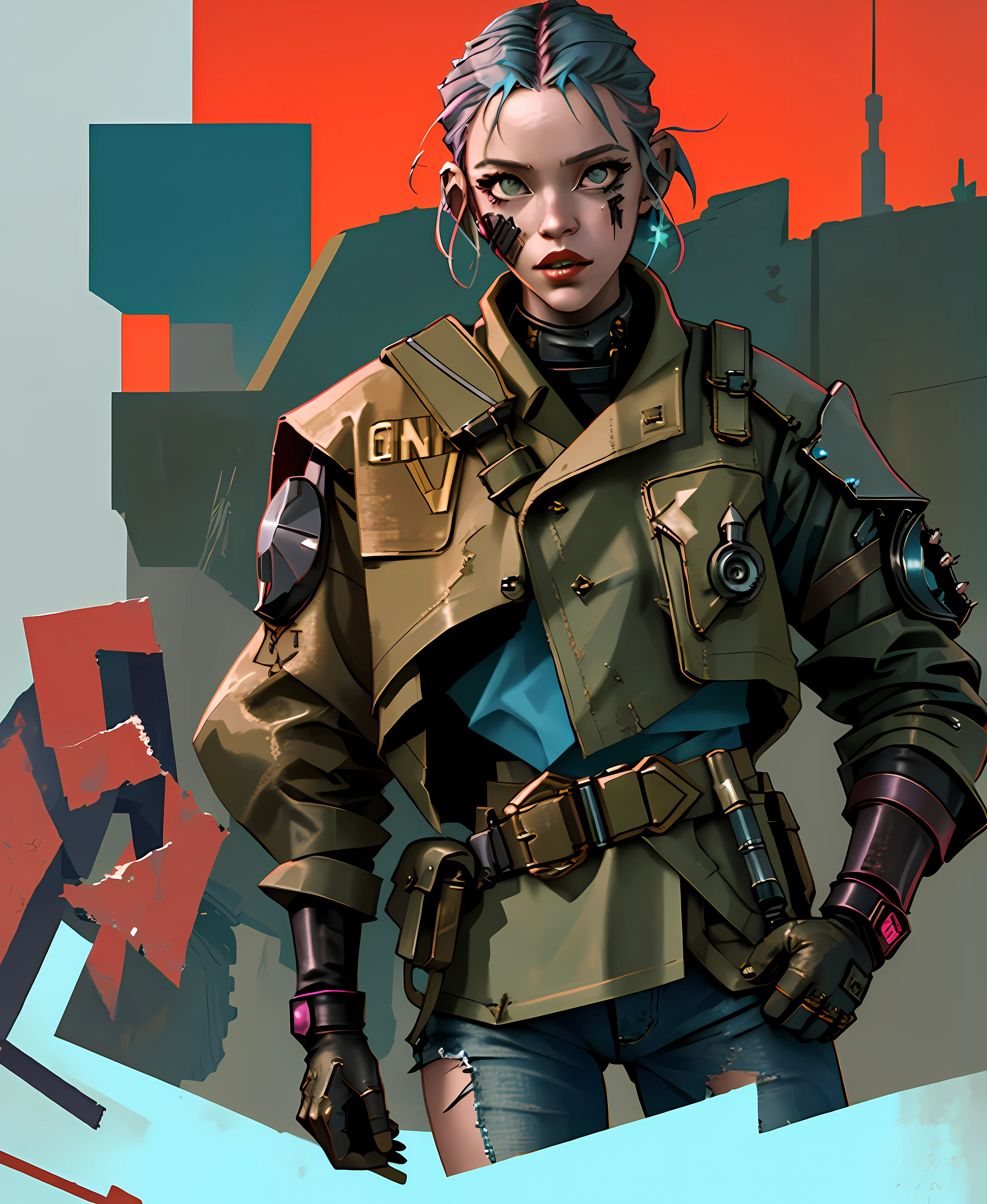 un gros plan d'une femme dans une tenue militaire tenant une épée, post  - cow-girl apocalyptique, ambiance postapocalyptique, Style post- apocalyptique, tenue post-apocalyptique - SeaArt AI