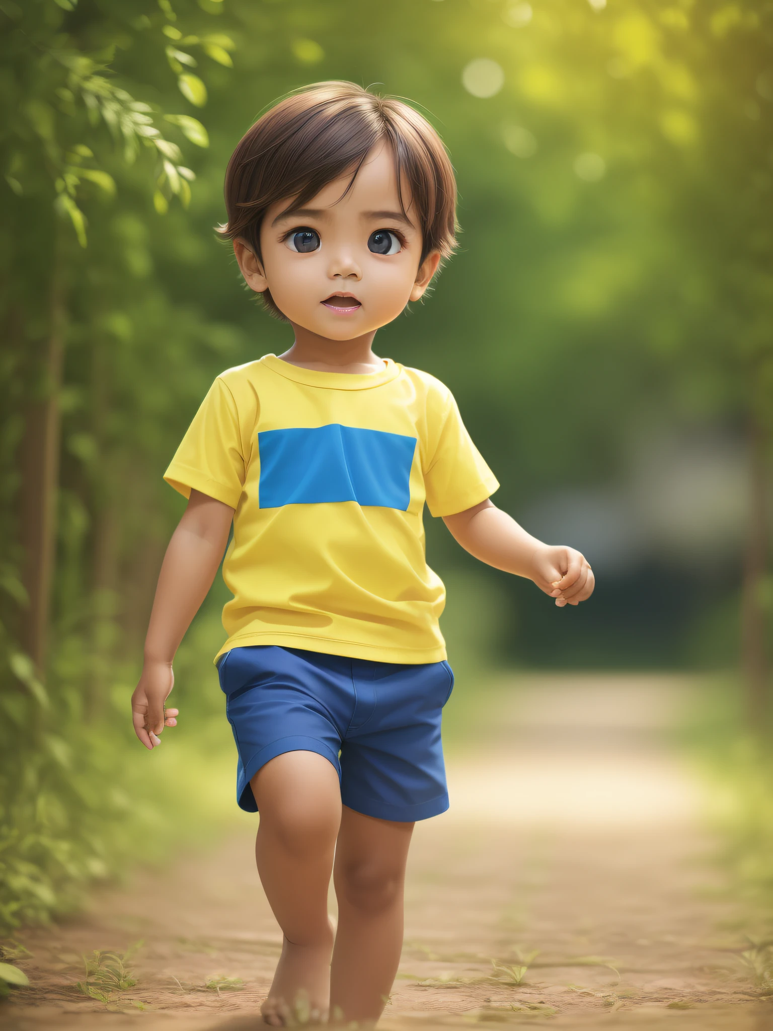 ((masterpiece, best quality)), (complex light), 1boy, full body, solo, child, brown hair, blue shirt, yellow shorts, walking, (in the picture ratio 1:2), play with a gas baloom, low angle shot, joy, perfect quality, clear focus, (Masterpiece: 1.2) (Realistic: 1.2) (Bokeh) (Best quality) (Detailed skin: 1.3) (Intricate details) (8K) (Detail eyes) (Sharp focus), (Happy)