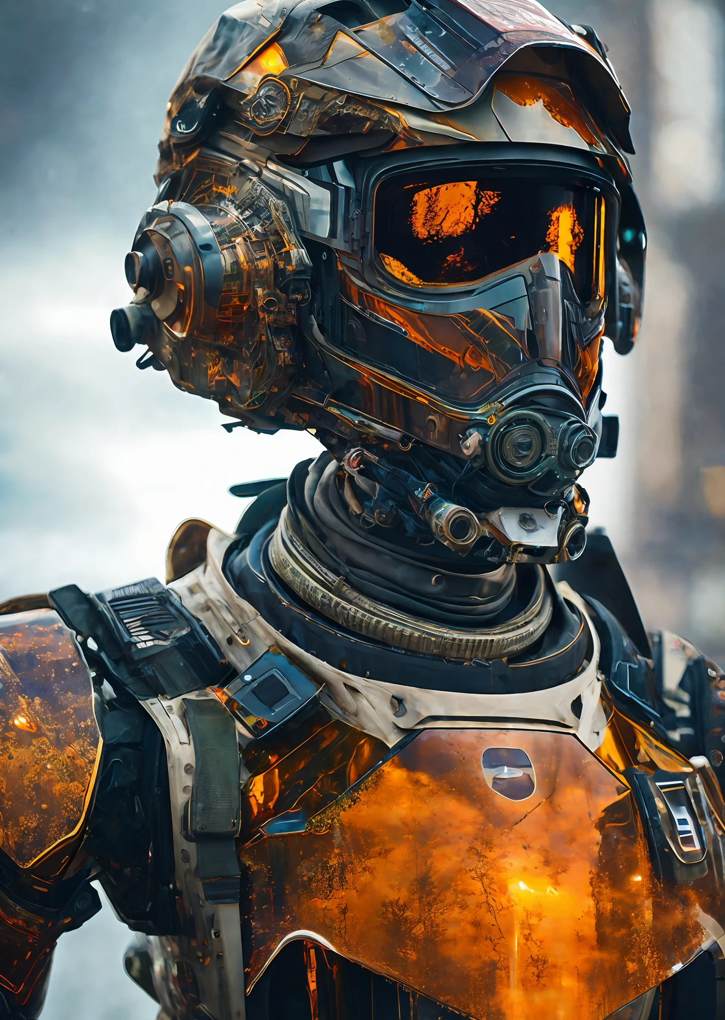 Portrait photo of transparent camo worn mech suit, ((light bokeh ...