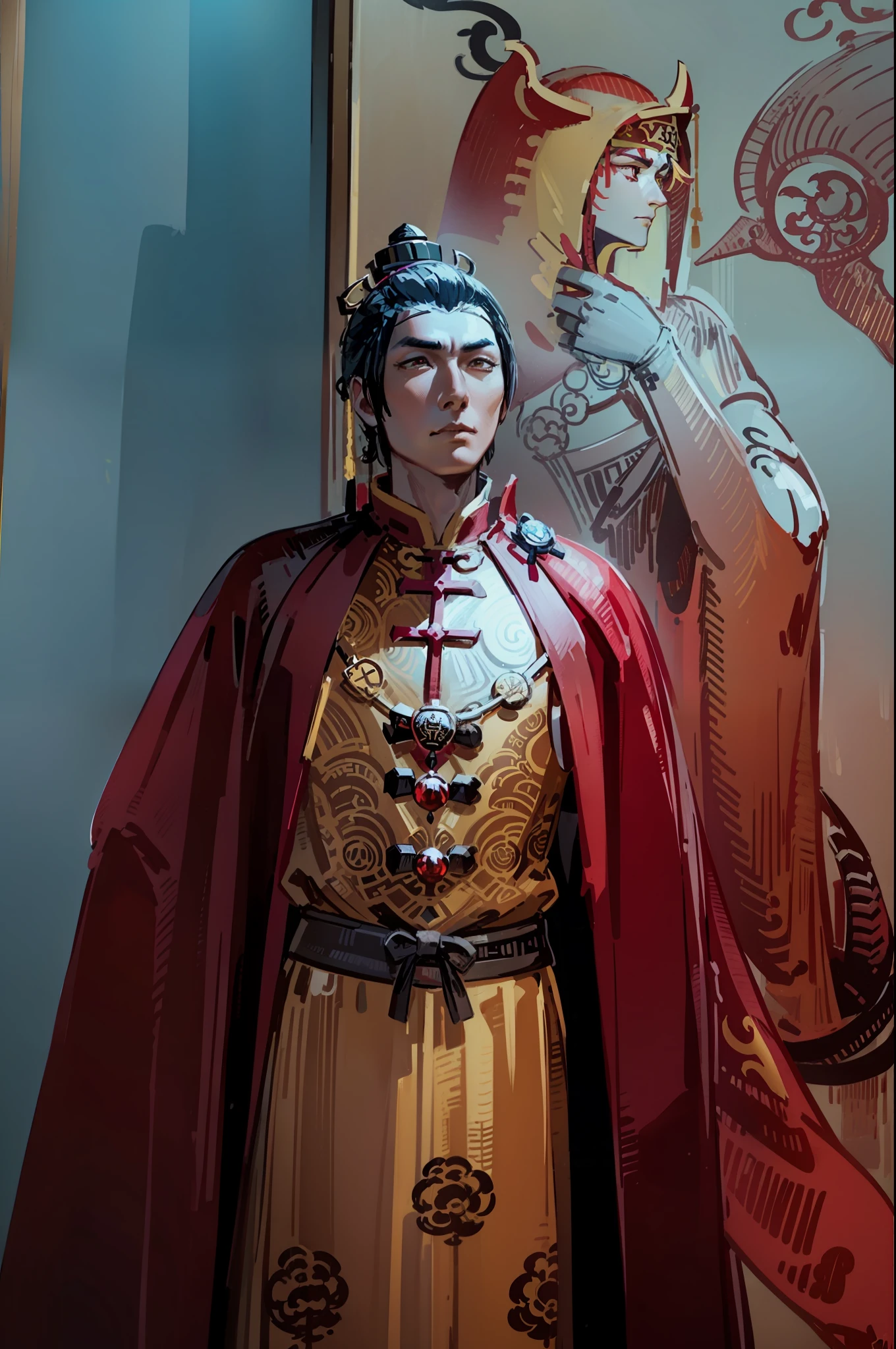 Zheng He, chinese sailor, yellow chinese imperial noble suit, red cape ...