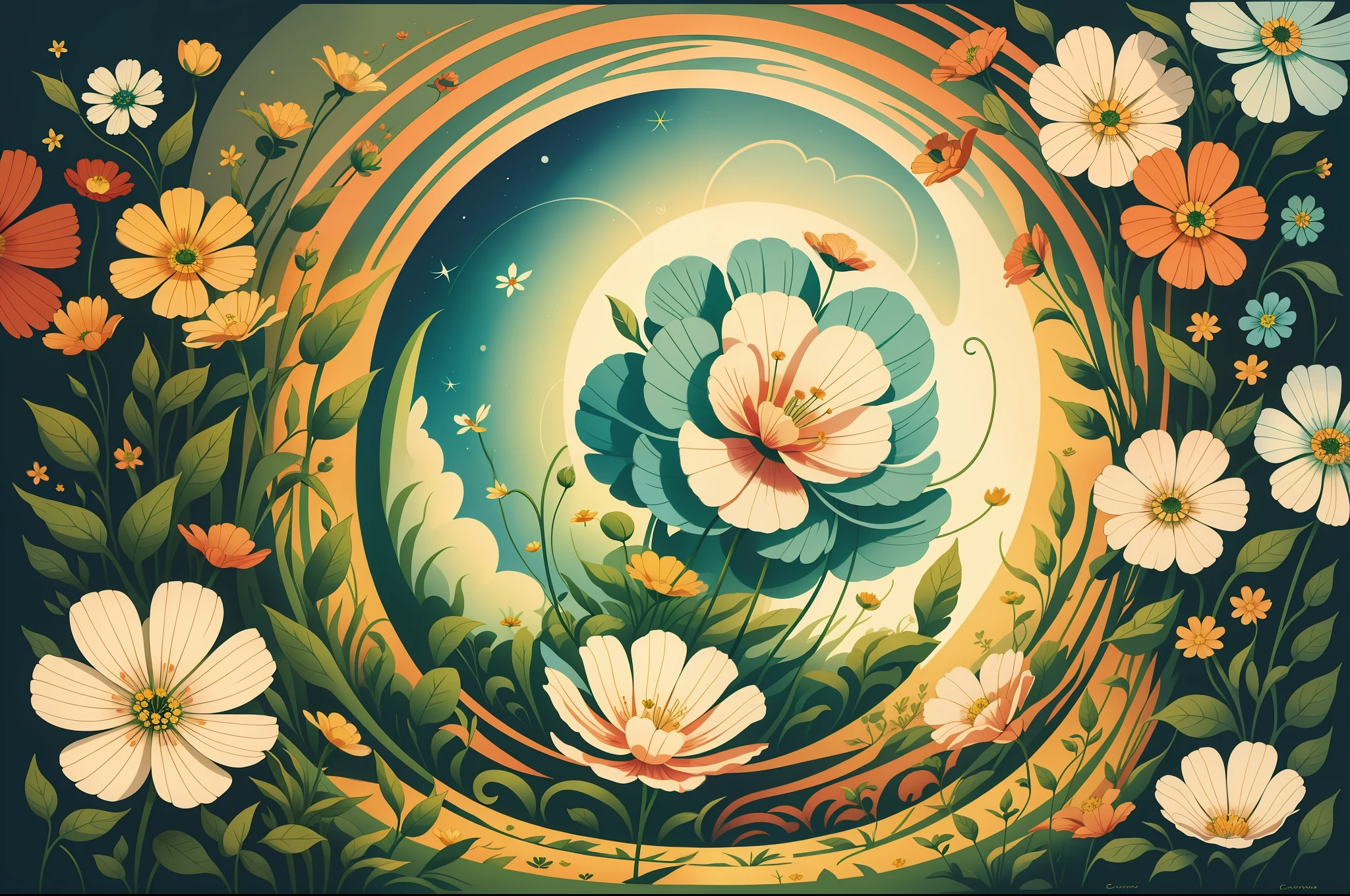 Цветок космоса в красивом саду , В стиле Наото Хаттори --auto --s2