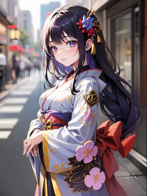Beautiful [[Beautiful Japan]] girl with long [[long black hair]] wearing a kimono--style anime girl, Kuro Yuzen
