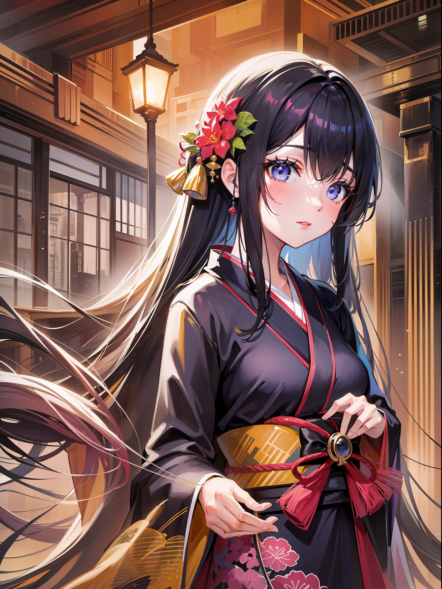 A beautiful [[beautiful Japanese]] girl with long [[long black hair]] wearing a kimono.--style Anime Girl