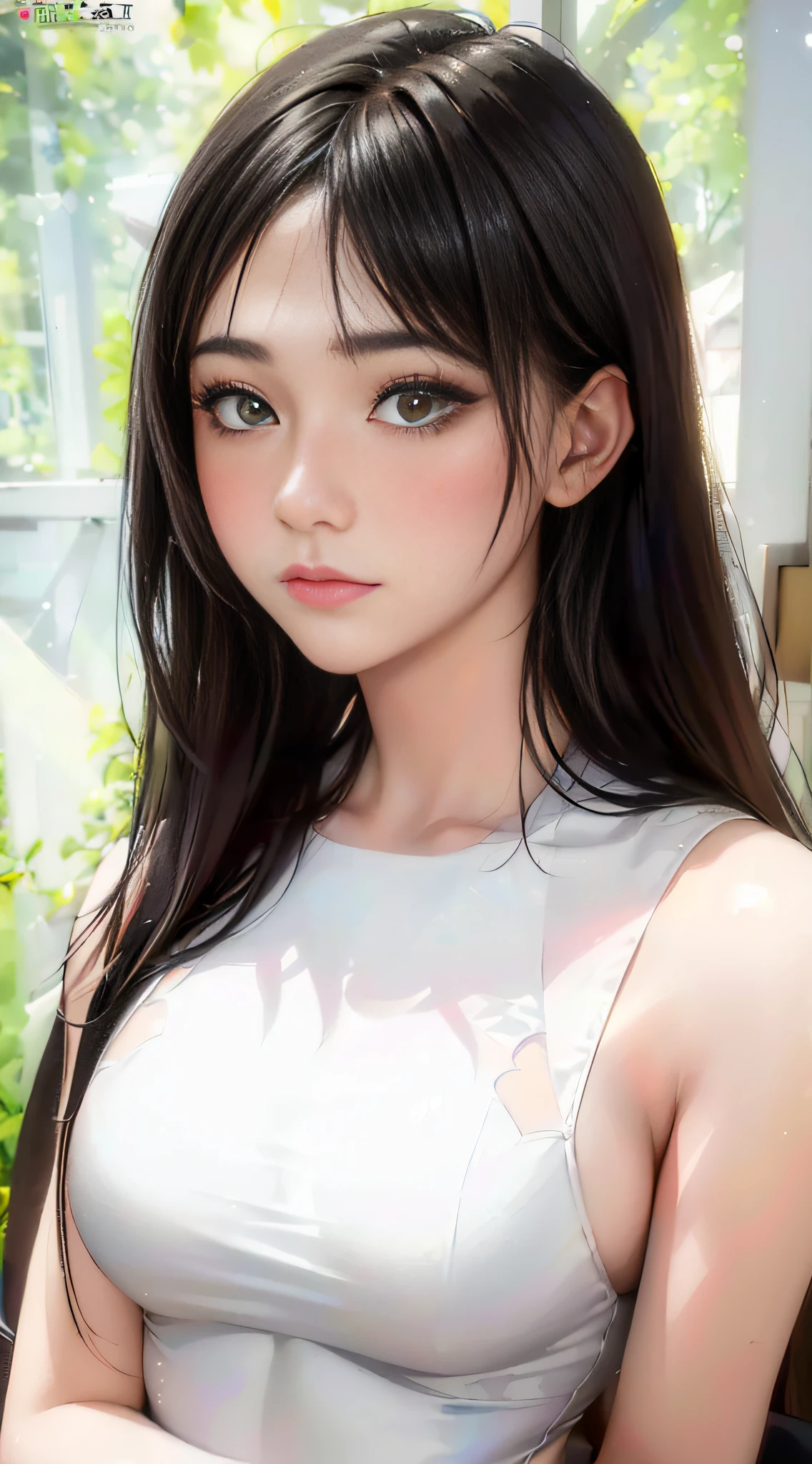 ((Best Quality, 8k, Masterpiece: 1.3)), Full Body, Focus Clear: 1.2, Outstanding Beauty: 1.4, Pure White Clothes: 1.2, ((Black Hair, Large: 1.2)), White Tights, Highly Detailed Facial and Skin Texture, Detailed Eyes, Double Eyelids, Melancholy, Blush, Tights