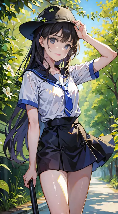 1girl, school uniform, skirt, solo, long hair - SeaArt AI