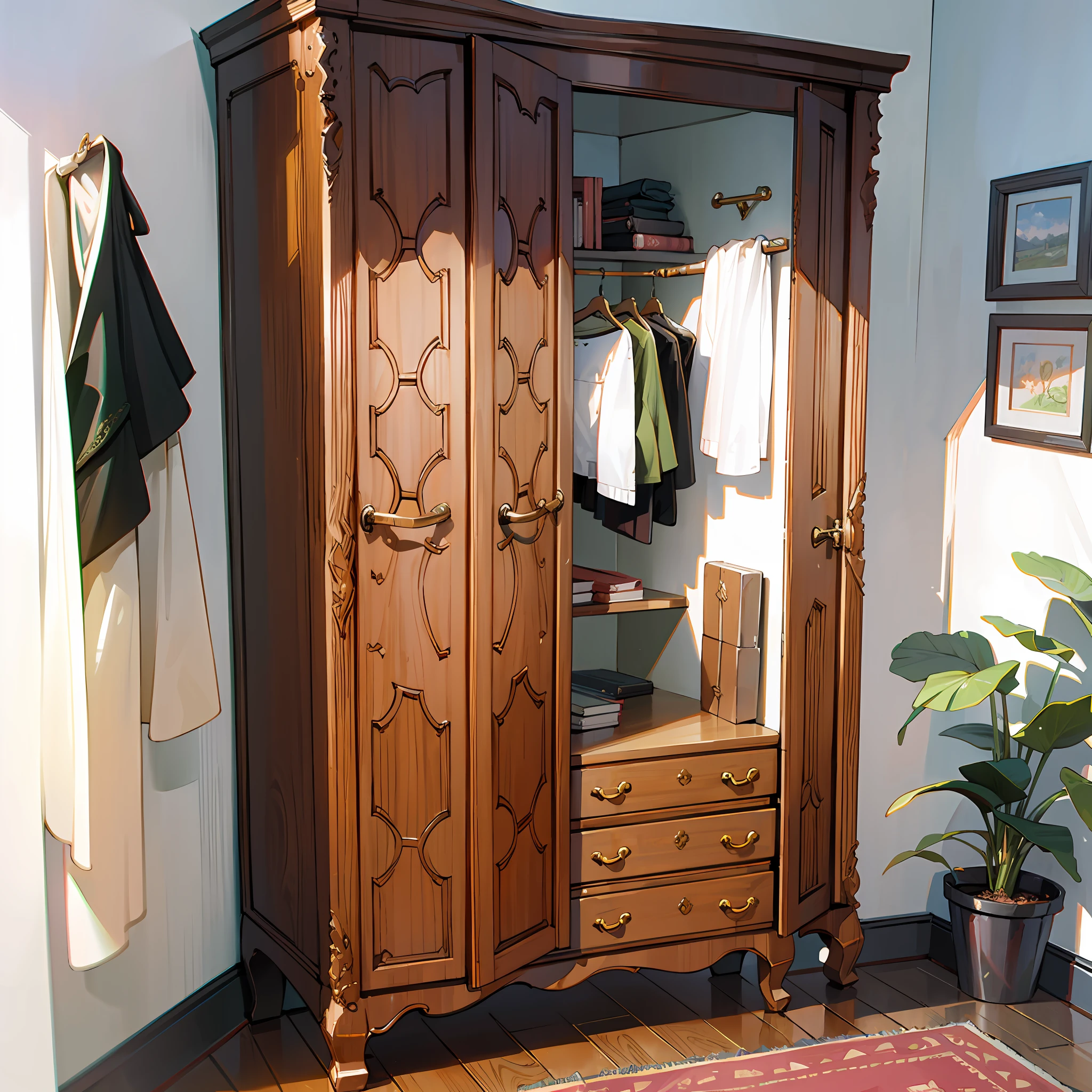 In the southeast corner of the house is a wardrobe