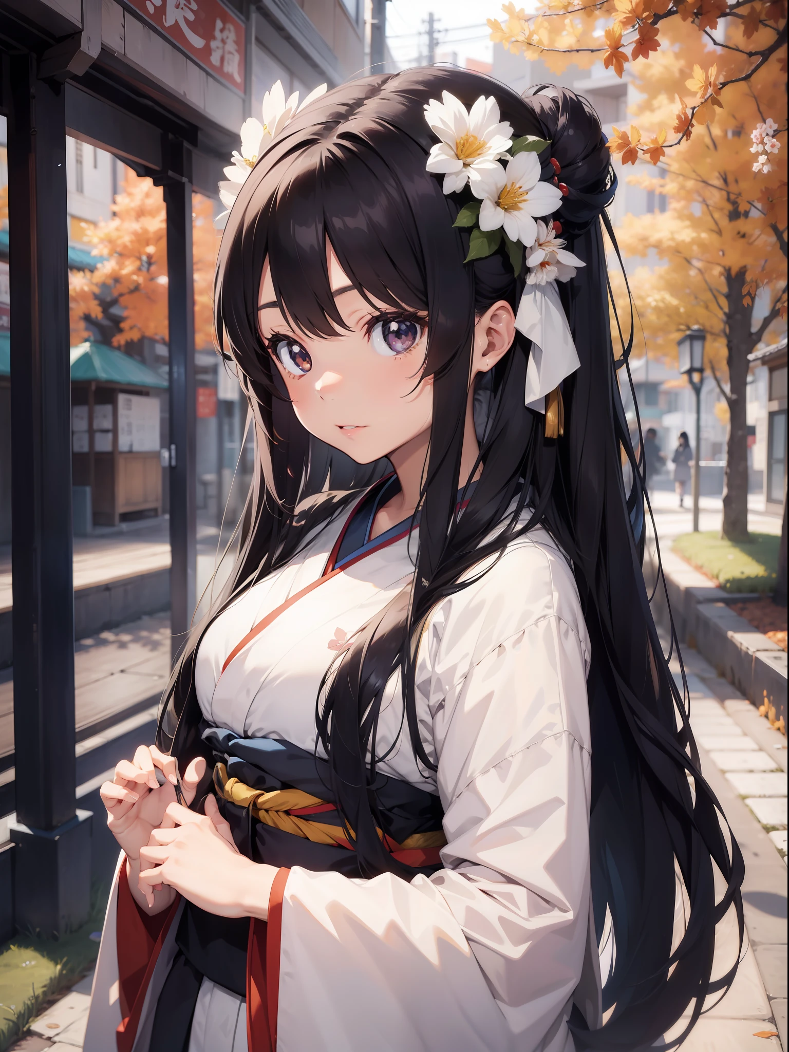 A beautiful [[beautiful Japanese]] girl with long [[long black hair]] wearing a kimono.--style Anime Girl