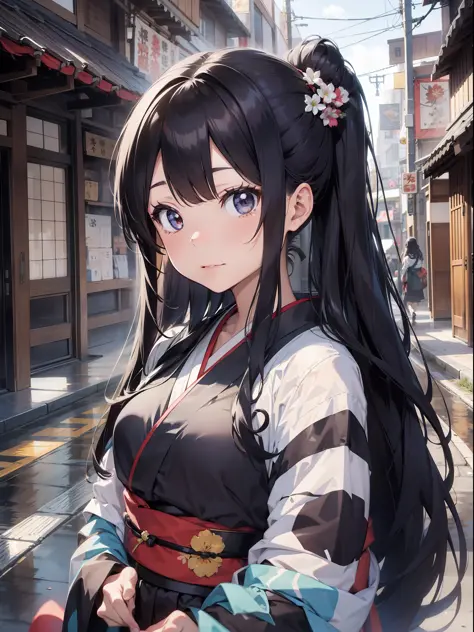 A beautiful [[beautiful Japanese]] girl with long [[long black hair]] wearing a kimono.--style Anime Girl