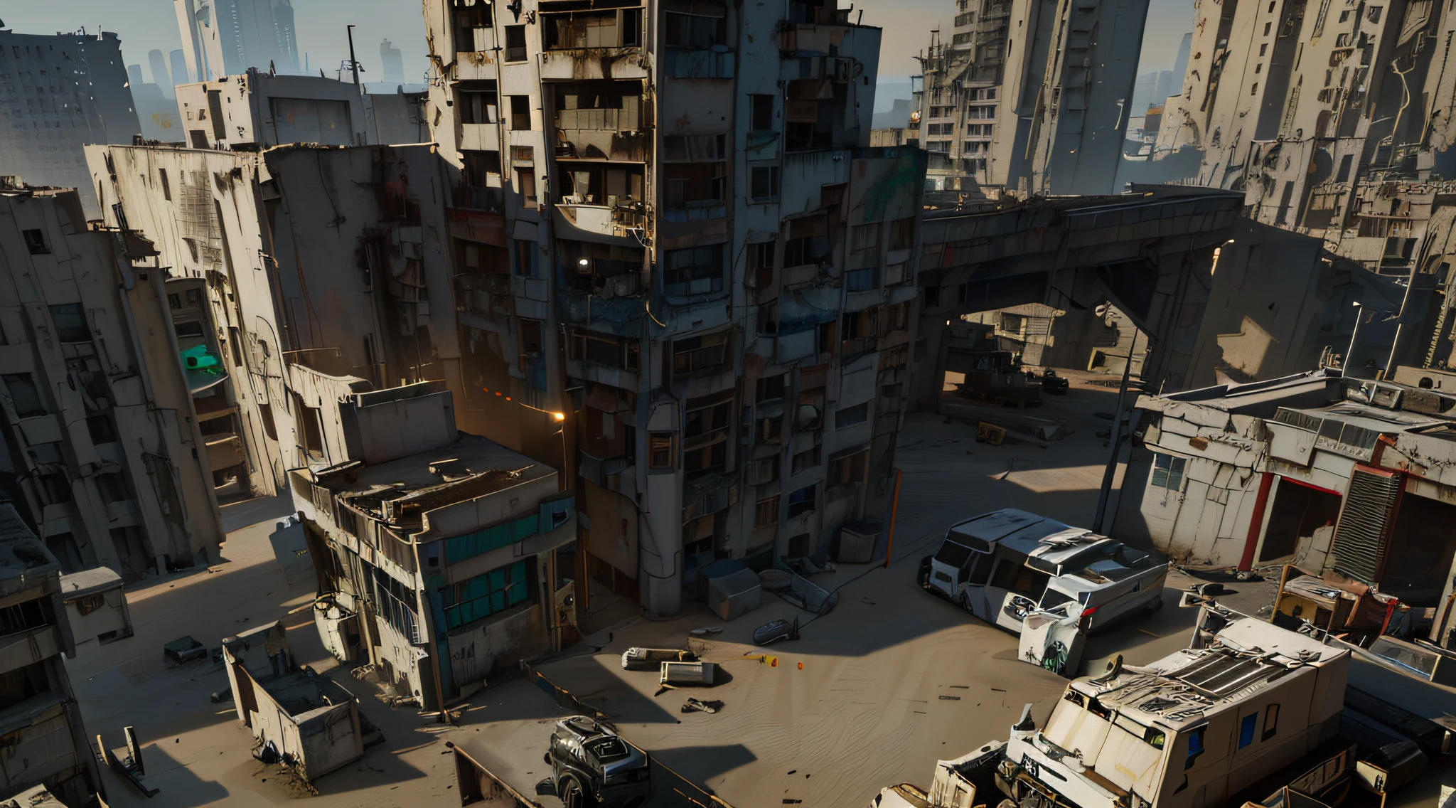 Escenas de sandtable, photorealistic photos, detalle ultra claro, Resident Evil, edificios apilados sucio cyberpunk ciudades, Representaciones altamente realistas de Unreal Engine