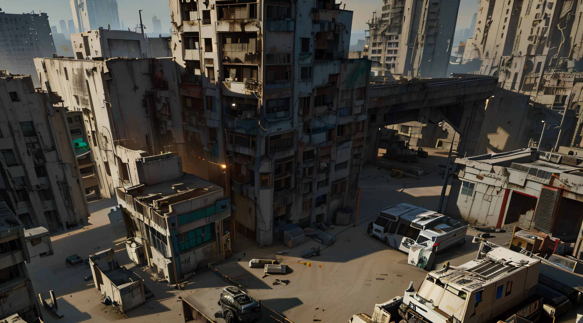 Sandtable scenes, photorealistic photos, ultra-clear detail, Resident Evil, buildings stacked dirty cyberpunk cities, highly realistic Unreal Engine renderings