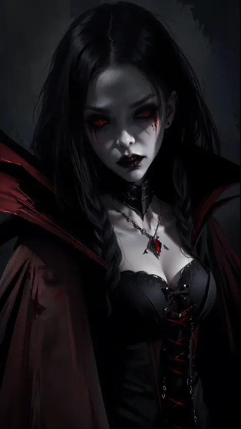 Gothic woman with blood dripping from her mouth beautiful vampire queen, vampire girl, gothic horror vibes, beautiful female vampire queen, Guweiz-style art, dark fantasy mixed with realism, androgynous vampire, goth maiden anime girl, gothic aesthetic, fe...