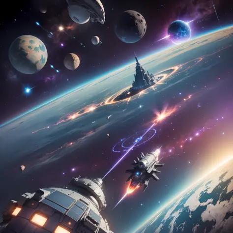 outer space, asteroid belt, space, concept art, spaceship, space station, nebula --auto --s2