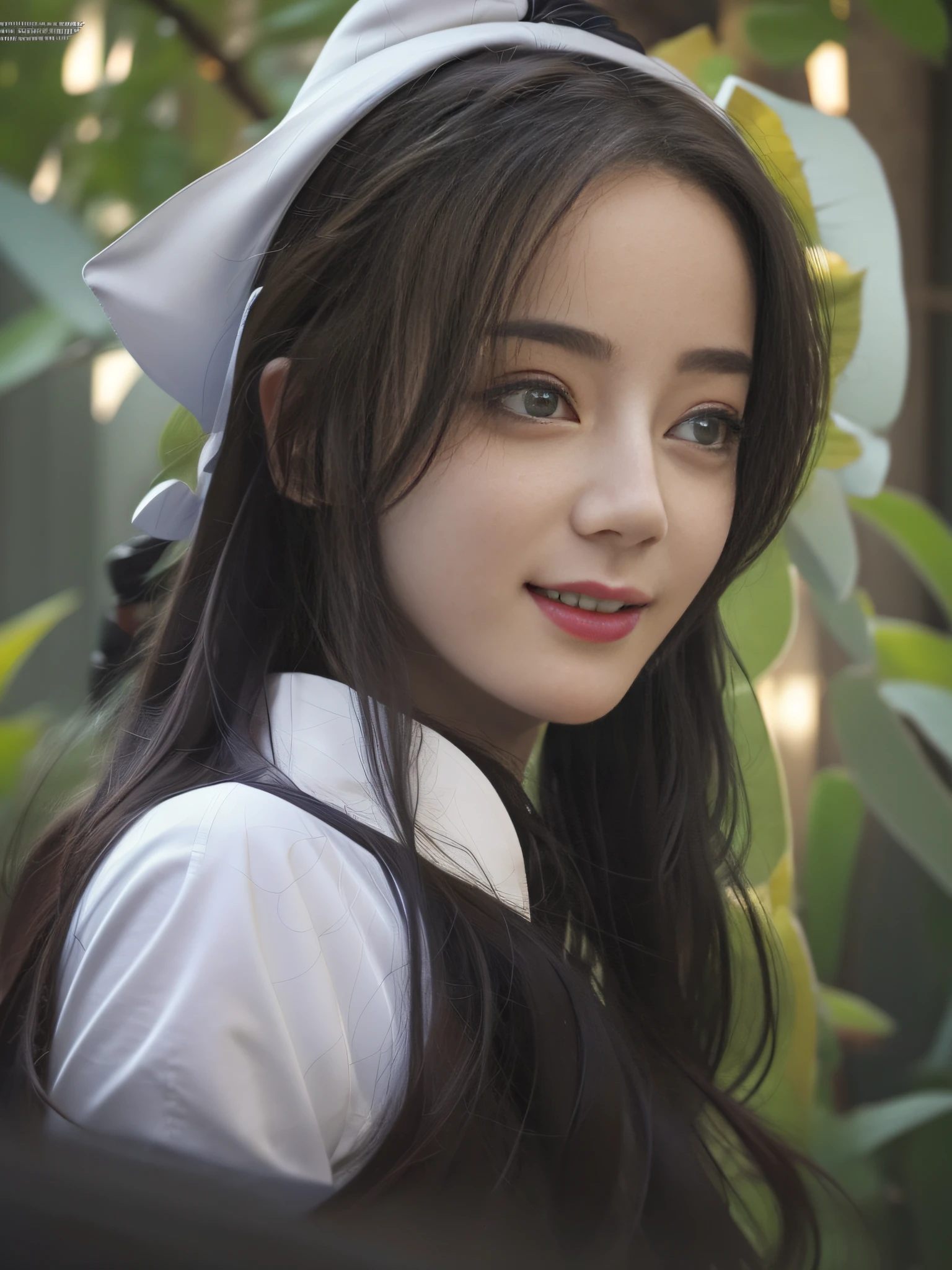 Best quality, masterpiece, realistic photos, intricate details, original photos, wearing loose long hanfu, photon rendering, octane rendering, ridiculous, ultra-detailed, detailed face, detailed skin, trends on artstation, 8k masterpiece, cinematic lighting, ((1girl)), ((solo)), ((looking_at_viewer)), CG society, plasticien, ((beautiful woman) ),(Smile),happy,fashion magazine,