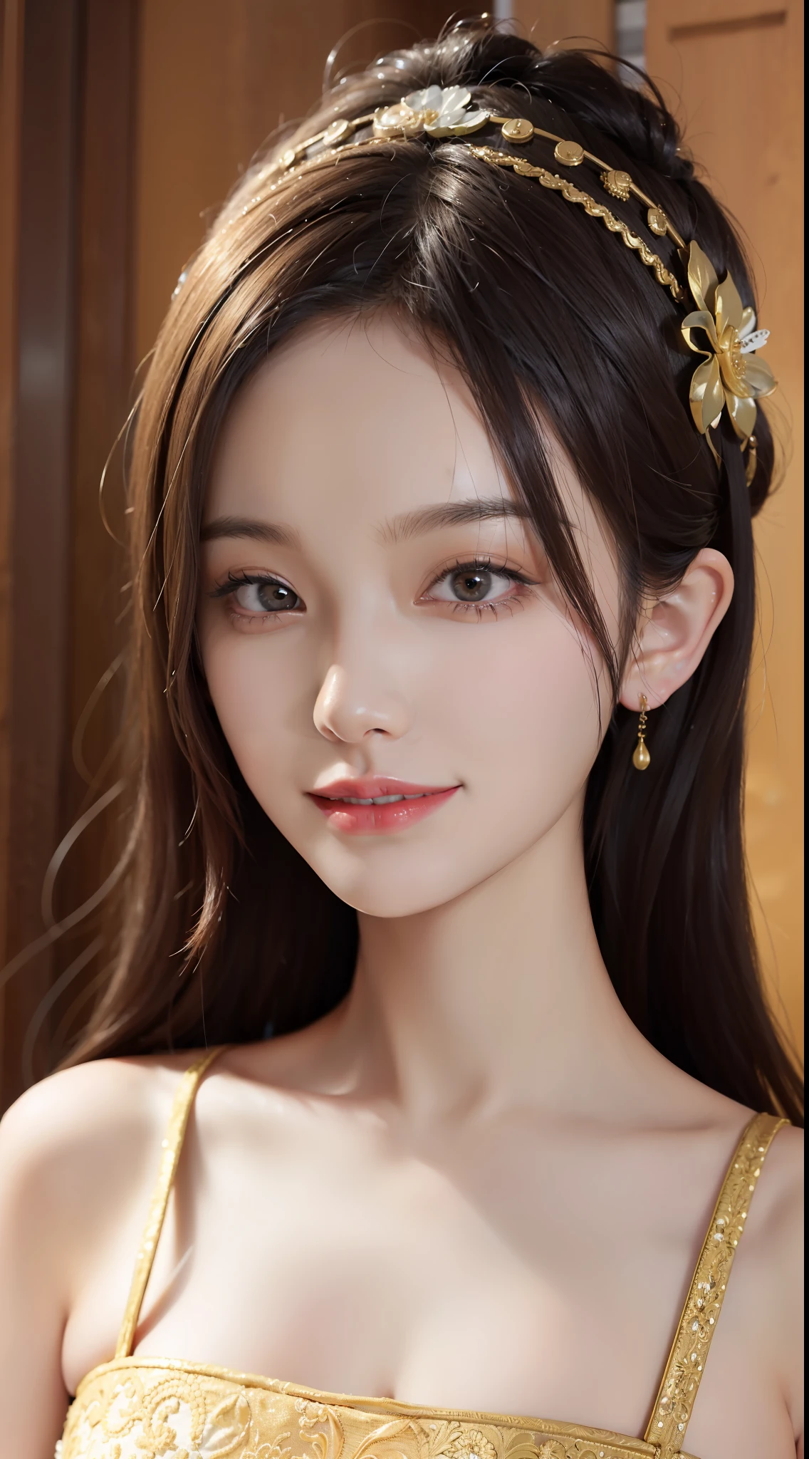 Masterpiece, Best Quality, Portrait of 1girl,Korean woman,(Masterpiece, Pretty person,Polluted smile),Virtual YouTube,Detailed skin texture, Detailed cloth texture, Beautifully detailed face, Masterpiece, Clavicle,