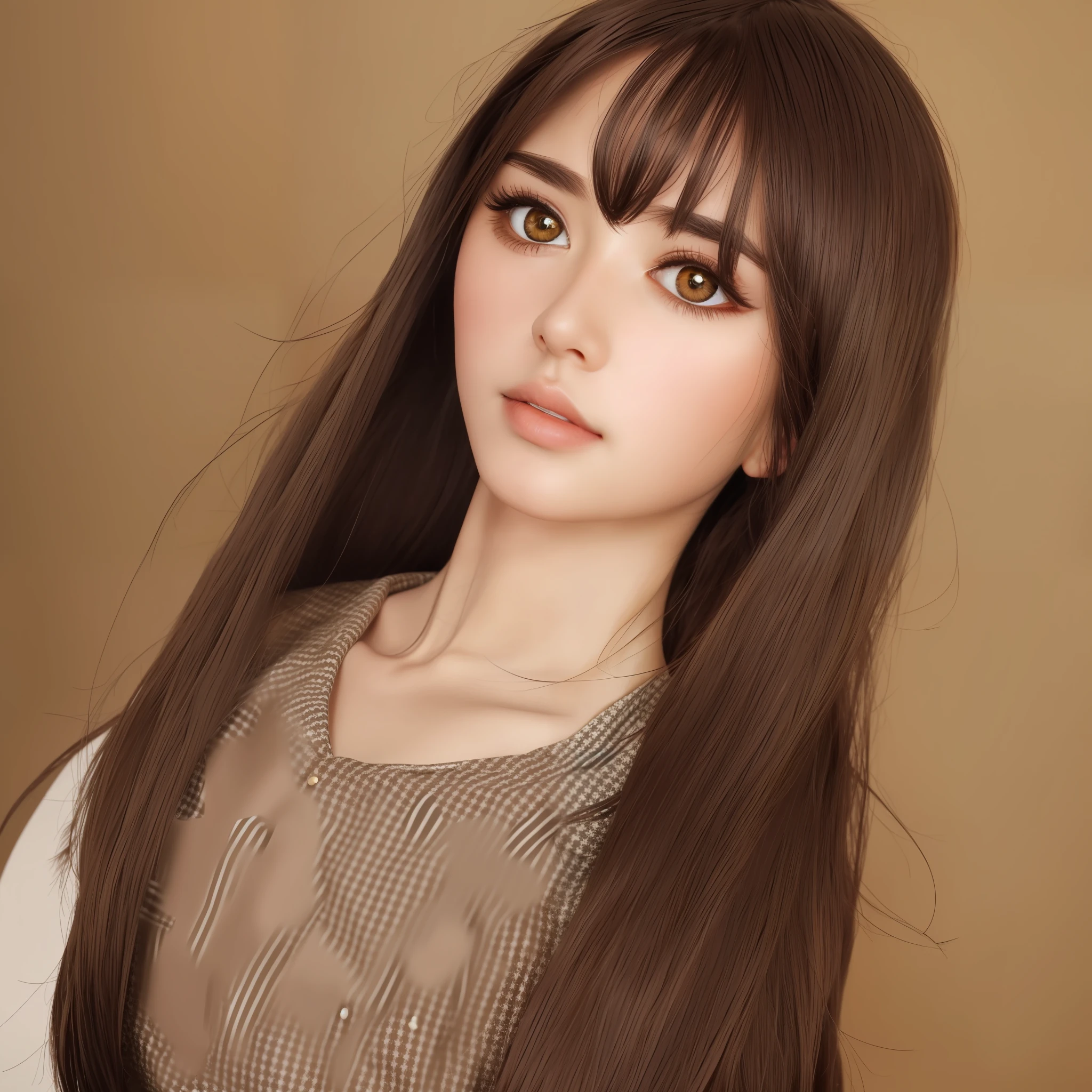 Big eyes, facial contours, delicate upper body, long eyelashes, brown hair, hair with ornaments, black eyes, anti-live-action, melon seed face, fashionable, high-end