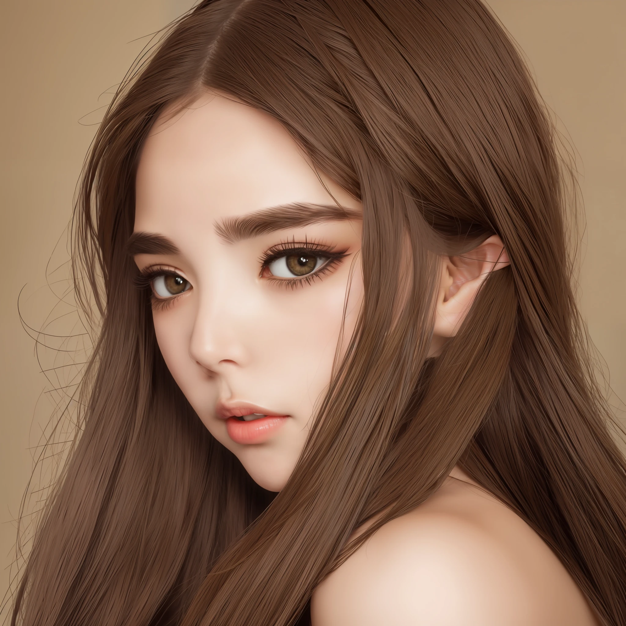 Big eyes, facial contours, delicate upper body, long eyelashes, brown hair, hair with ornaments, black eyes, anti-live-action, melon seed face, fashionable, high-end