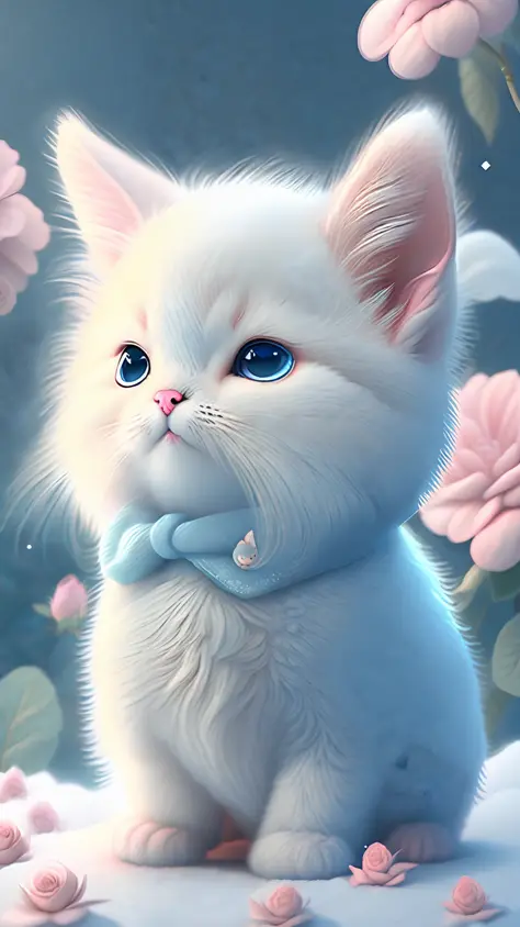 In this ultra-detailed CG art, cute kittens surrounded by ethereal roses, laughter, best quality, high resolution, intricate details, fantasy, cute animals, left, funny, left!! Mouth!!! Laugh!!!