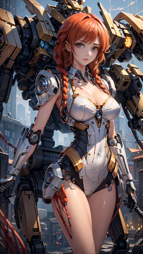 (((masterpiece))), (((best quality))), ((ultra-detailed)), (highly detailed CG illustration), ((extremely delicate and beautiful, very sexy)),cinematic light,((1mechanical girl) ), solo,(cowboy shot: 1.2),(machine-made joints: 1.2),((mechanical limbs)),(bl...