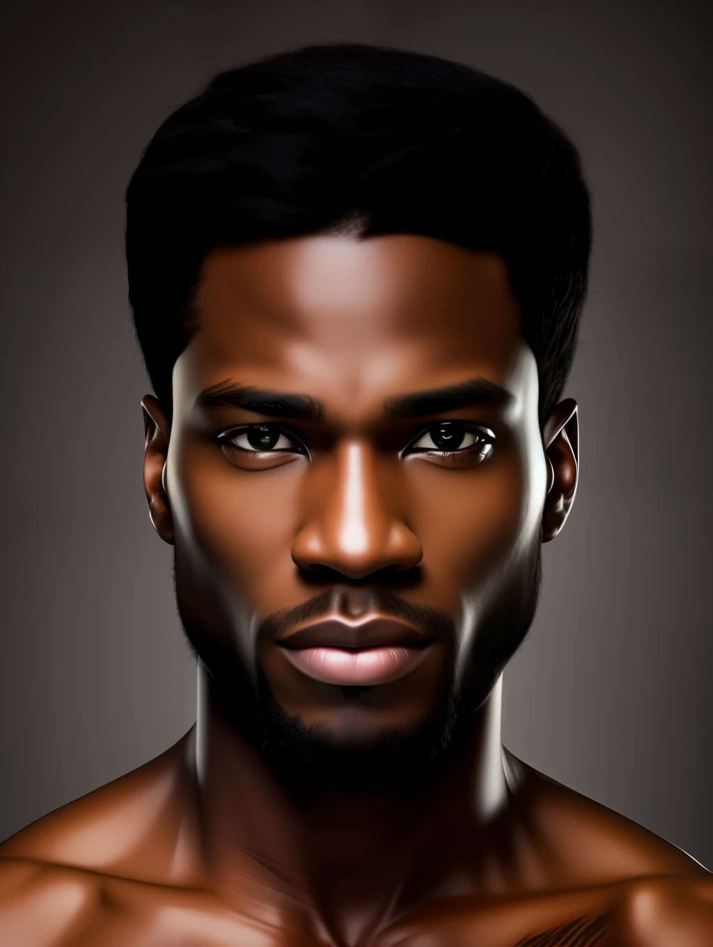 Handsome Black man, coffee color skin with greenish hue, unbelievably handsome , honey eyes, hyper realistic  facial details, golden ratio beauty, defined clothing ,haute couture style clothing, short light brown hair, shaved at temples, hd crisp, cannon 6d, wide angle camera, full body shot, frontal view,  concept art,masterpiece, anatomically perfect, photorealistic, complimentary light, looking at the camera