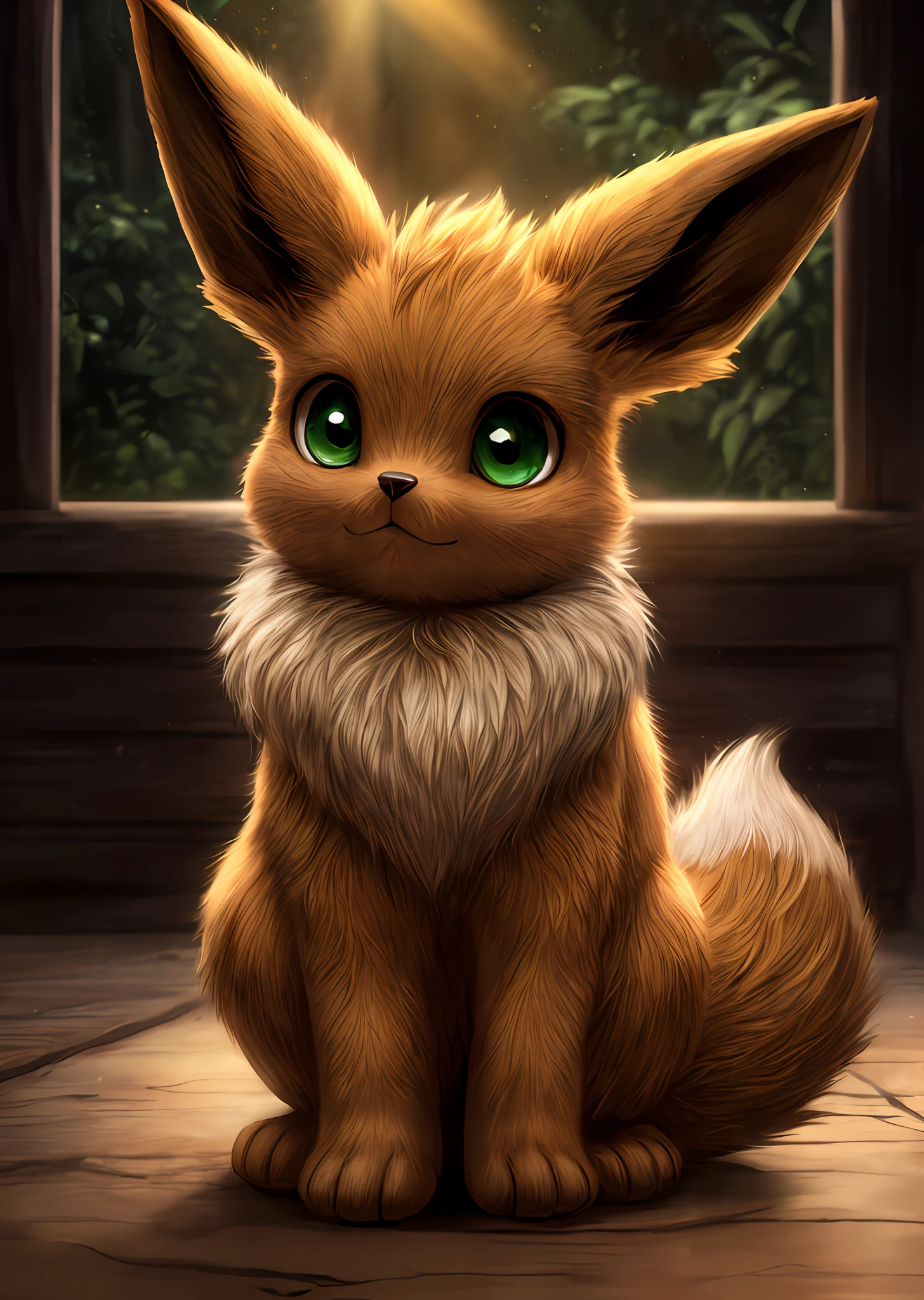 solo ((feral eevee)) with ((brown body)) and (white neck tuft) and ((fluffy tail)) and ((clear green eyes)), (detailed feral brown fox eevee), (detailed lighting), (detailed brown fox fur), BREAK, (cinematic lighting), ((detailed background)), ((depth of field)), (half body shadow), ((sunlight)), BREAK, ((intricate, high detail, film photography, sharp focus, RAW candid cinema, realistic, photorealistic, analog style, subsurface scattering, masterpiece, best quality, ultra realistic, 8k))
