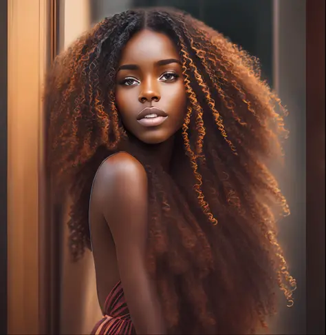 taken with iphone camera break selfie medium shot of a beautiful young woman, brown skin, break (ombre: 1.3) curly hair break fi...