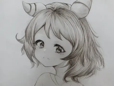 drawing of a girl with horns on her head, anime sketch, an anime drawing, anime style drawing, anime drawing, anime realism styl...