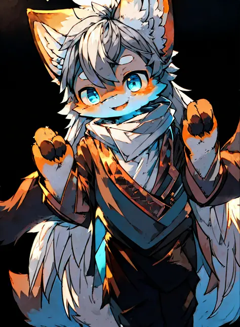 (1 boy: 1.3), fox boy, (furry: 1.5), blue eyes, body fur, super cute face, beautiful light and shadow, ambient light, super deta...