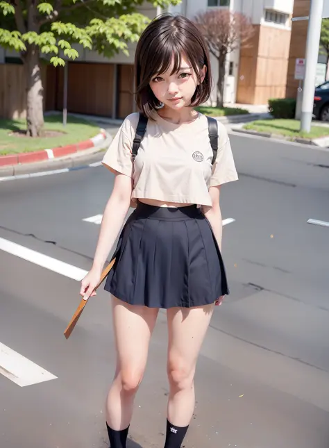 photo, real stick, Japan, school girl, cute, brown-haired, bob,