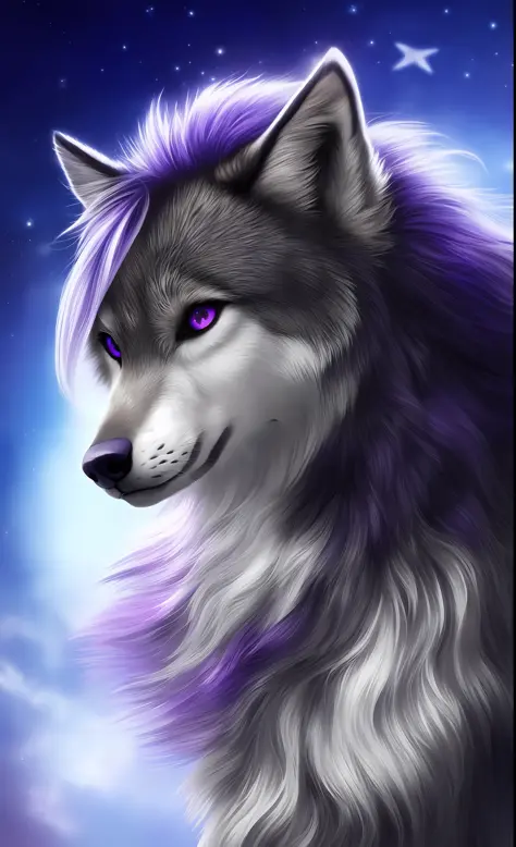 , mammal, solo, fur, anthro, purple eyes, digital media (artwork), looking at viewer, grey fur, detailed, whiskers, detailed fur...