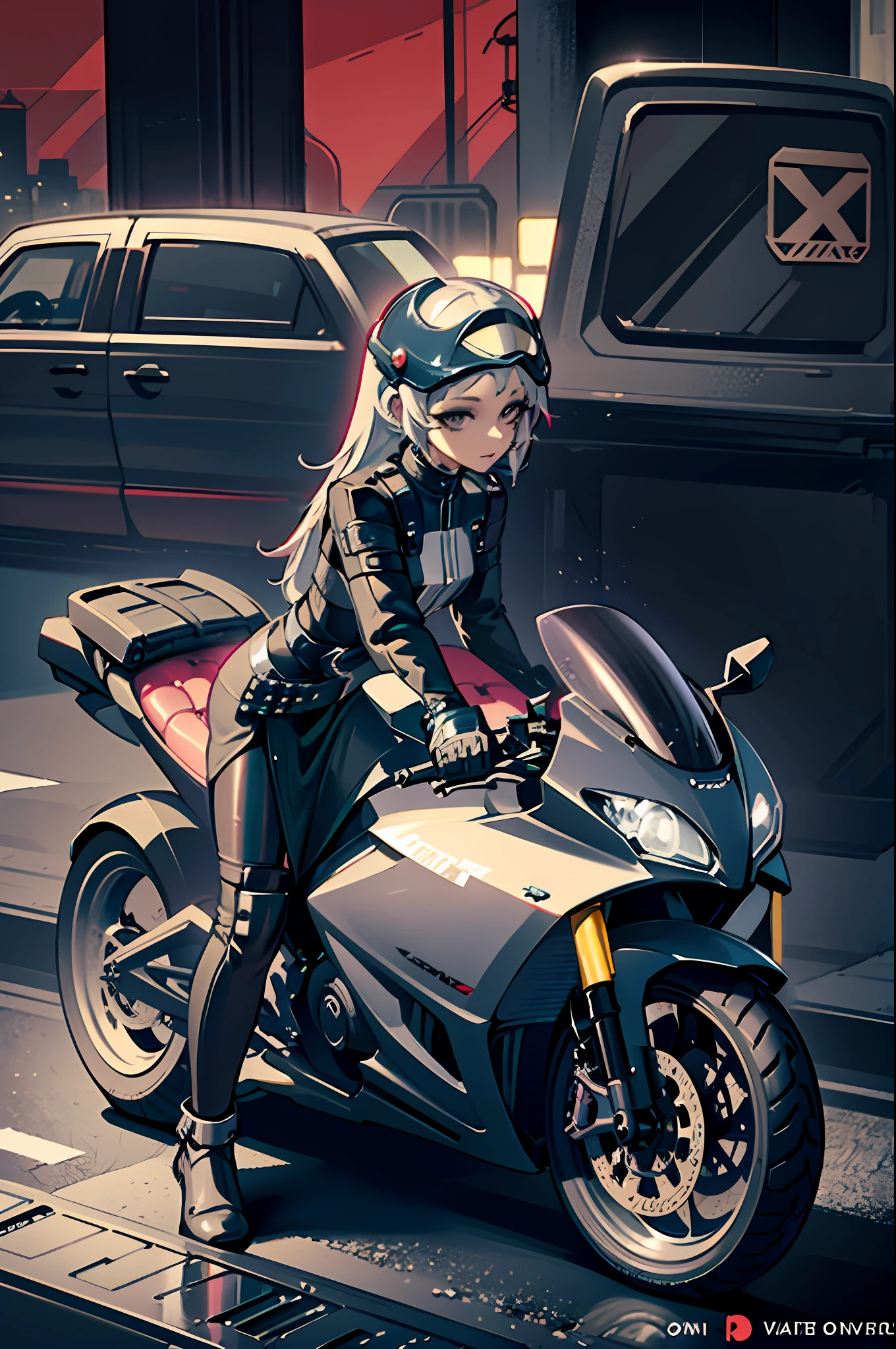 araffe on a motorcycle with a helmet on and a woman sitting on the seat, wearing her helmet, without helmet, wearing a helmet, riding a motorcycle, wearing helmet, picture of a female biker, motorcycle, riding a futuristic motorcycle, motorbiker, biker, sitting on a motorcycle, sitting on cyberpunk motorbike, motorcycle helmet, riding a motorbike