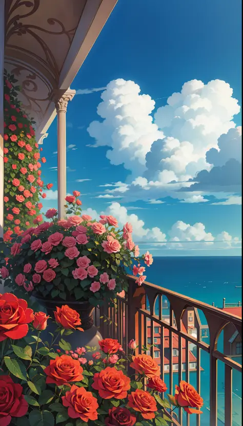 A rose garden by the sea