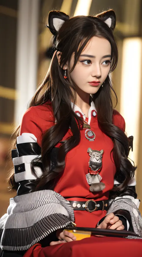 Masterpiece, Superb Piece, Hanfukozue, 1girl, Tiger, Brush, Long Hair, Bun, Bun, Holding Brush, Holding Brush, Hanfu, Hanfu, Bru...