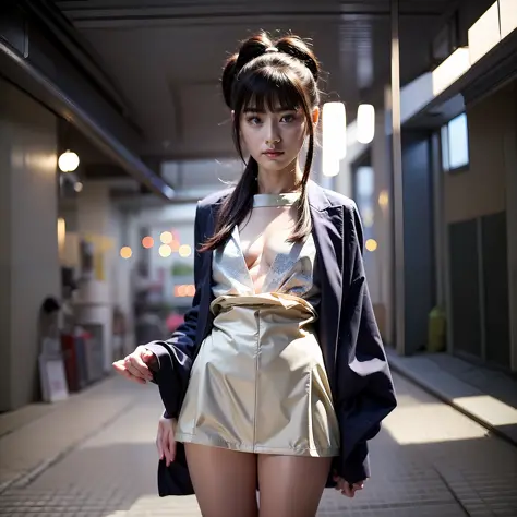 Installed indoors, Young Japan woman in thin summer clothes in front of film set, Small tits, No makeup, No makeup, Suppin, Chroma key shooting, Photography equipment, Instagram Post A Photo of A Japanese teenager girl wear light with pale skin stands atop...