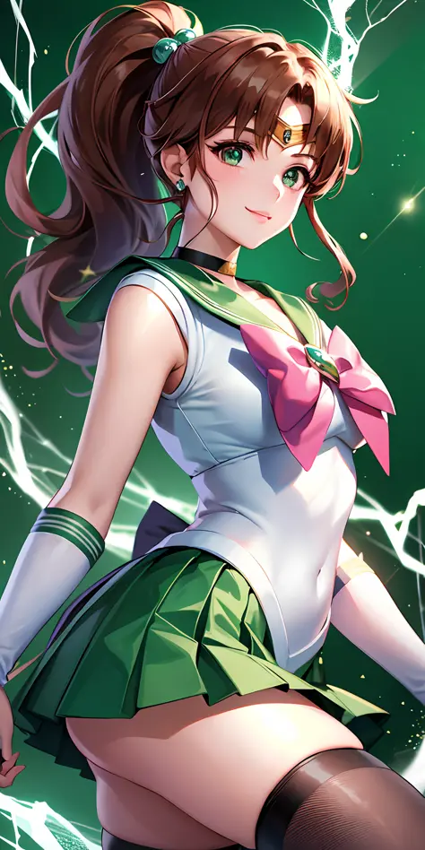 Masterpiece, Best Quality, Hi-Res, Jupiter 1, 1 Girl, Solo, Low Angle,Sailor Senshi Uniform, Sailor Jupiter, Makoto Kino, Reddis...