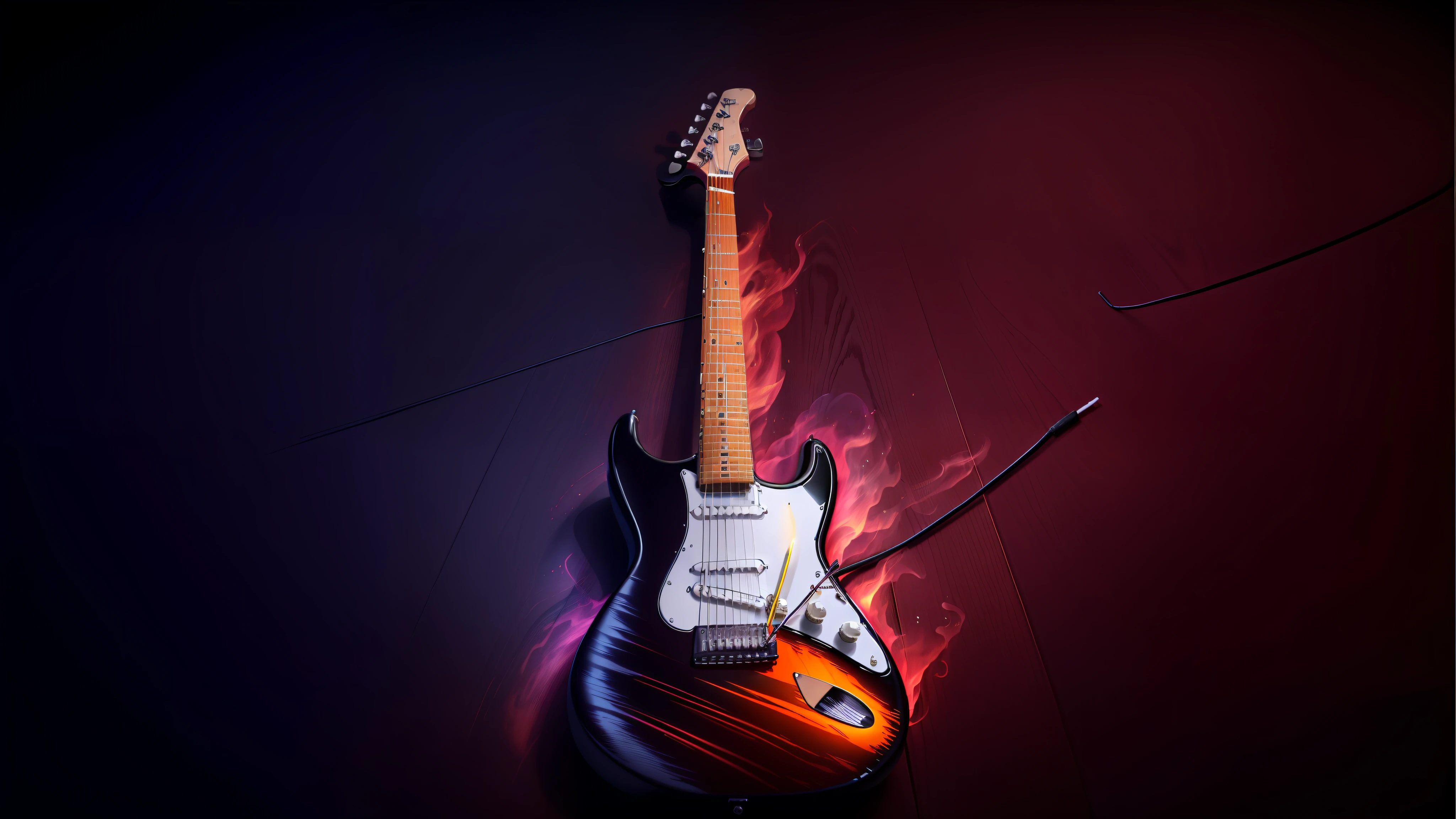 guitar, electric guitar, electric guitar, electric, fire, flames, guitar, black guitar, black color guitar, black and white guitar, tagima guitar, detailed guitar, red core, black color, ultra futuristic, vivid colors, vivid colors, super real, realistic, photorealism hd, musical instrument, music, detailed textures, futuristic colors, detailed colors, realistic shadows, detailed shadows, night, natural light, supernatural, beautiful guitar,  beautiful instrument, photorealism, photorealistic, ultra hd, 4k, high resolution, high definition, minute details, divine, heavenly,