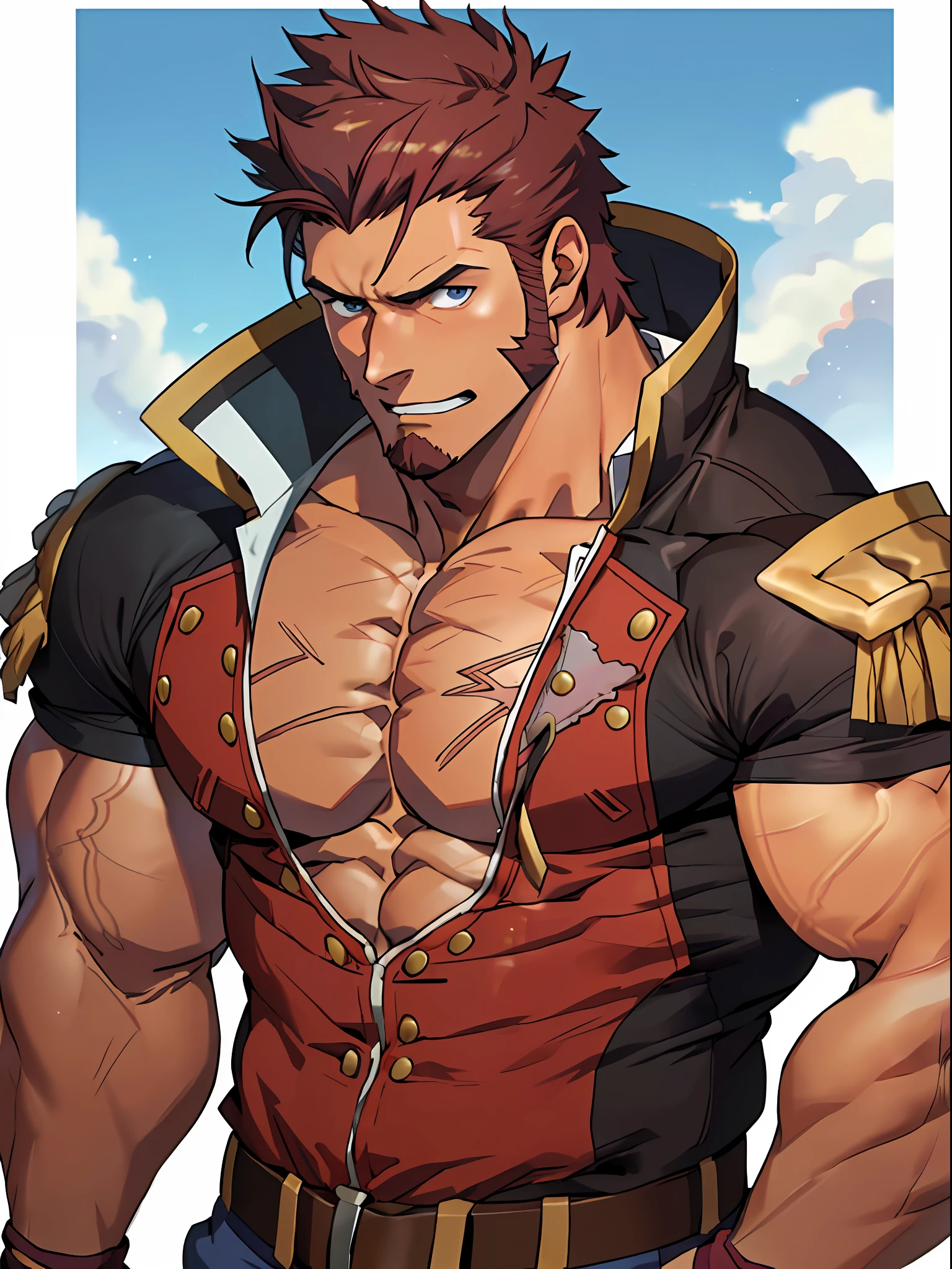 ((passionate, romantic),(bara hunk with bulging muscles and rugged features, anatomicly correct),(best quality anime fate)),  Napoleon Bonaparte from Fate,