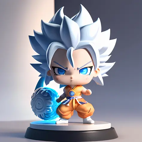 Goku, super saiyan, exquisite hair, arm depiction, white and blue hair body, exquisite shoes, facial features depiction, exquisi...