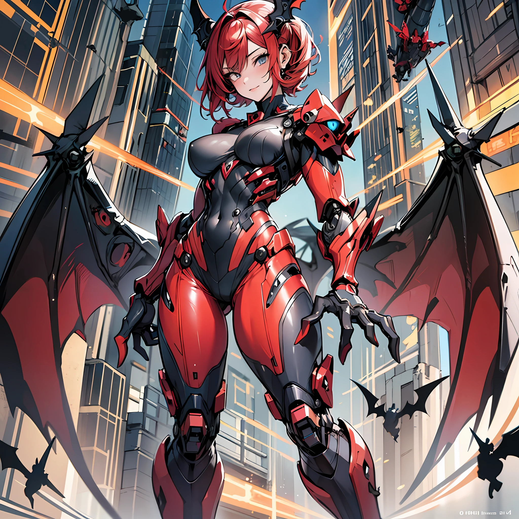 Woman in bat color costume, best anime 4K wallpaper, full body, bat red wing, cyberpunk bat, mechanized valkyrie girl, biomechanical, highly detailed artgerm based on bat, cyborg bat, anime style 4k, bat