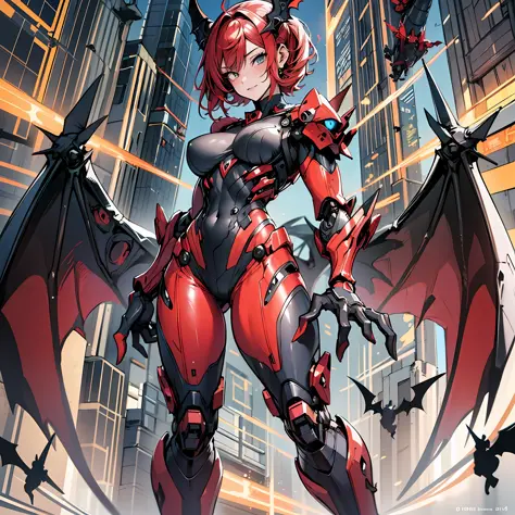 Woman in bat color costume, best anime 4K wallpaper, full body, bat red wing, cyberpunk bat, mechanized valkyrie girl, biomechan...