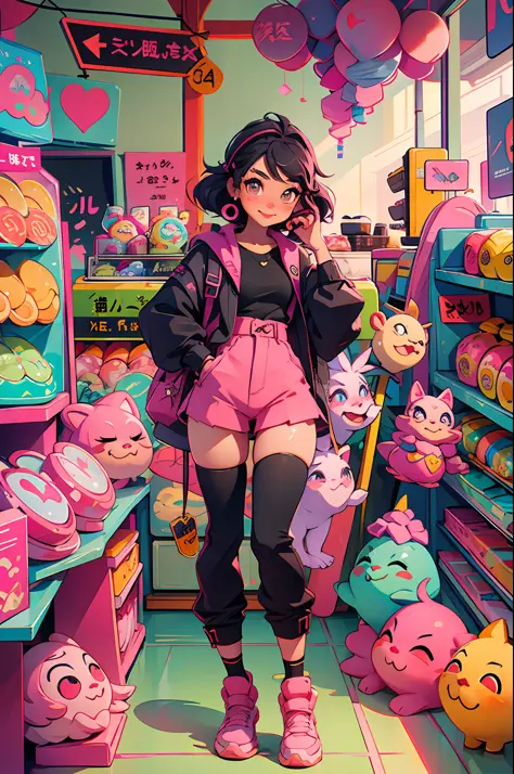 There is a little girl standing in the store, so cute, super cute and friendly, black pink Josie, けもの, E-girl, kawaii shirt and jeans, electronic girl, Ruan cute vtuber, Snapchat photos, cute girl, black pink Rosanna Park, ultra HD, 8k, best light, 6 year ...